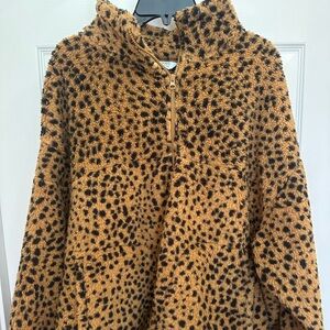 Crown & Ivy Women’s XL Tan and Black Fleece Quarter Zip Fleece